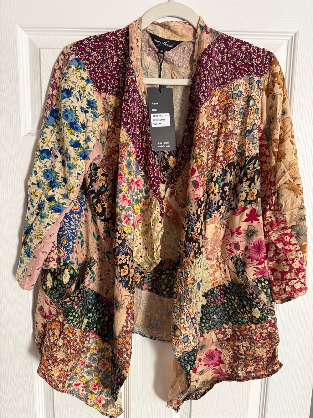 Young Rhreads Floral Patchwork Open-Front Women's Top cardi kimono in Multi m/l